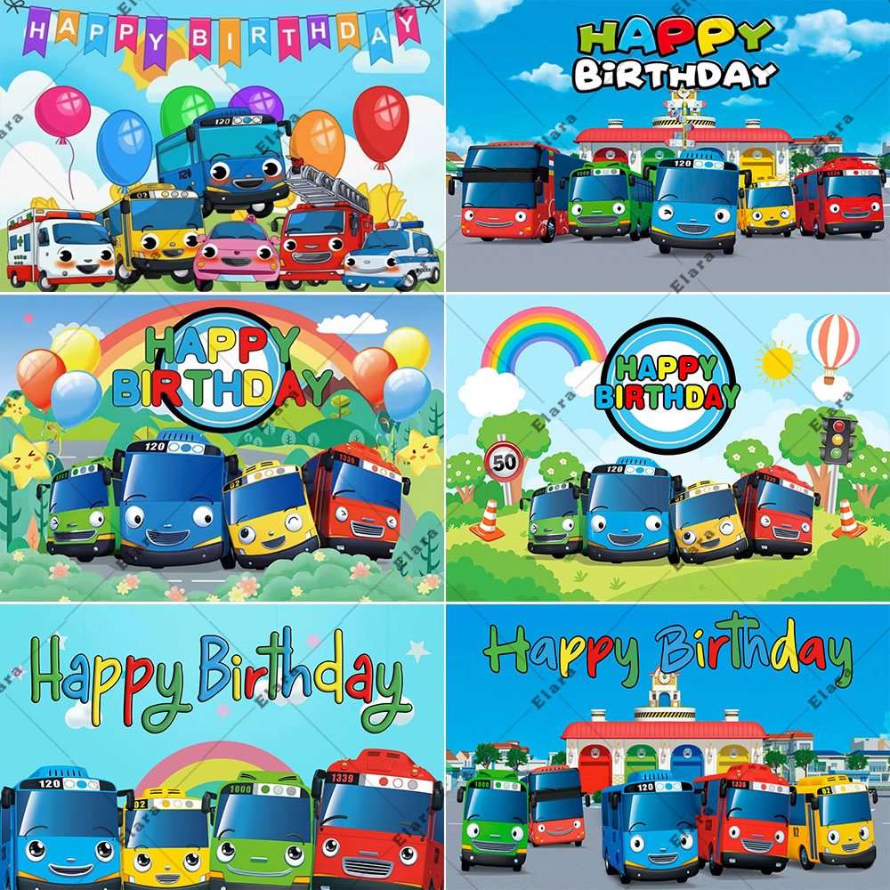 Kids Education Background - การ์ตูนอะนิเมะรถบัสเล็กๆเด็ก 1st Happy Birthday Party Supplies