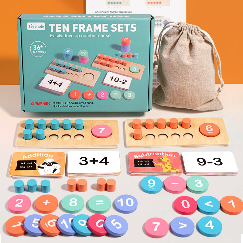 Math Manipulative Set - เด็กไม้จํานวน BOARD Cognitive Matching นอกจากนี้ลบการทํางาน Montessori