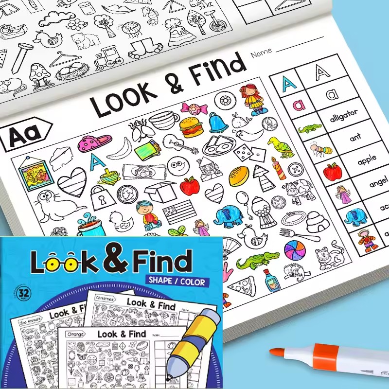 Kids Education And You - สมุดระบายสีมองแล้วหา สำหรับเด็กเล็ก 32 หน้า กิจกรรมการศึกษาปฐมวัย สมุดงานรูปทรงและสีสำหรับเด็ก