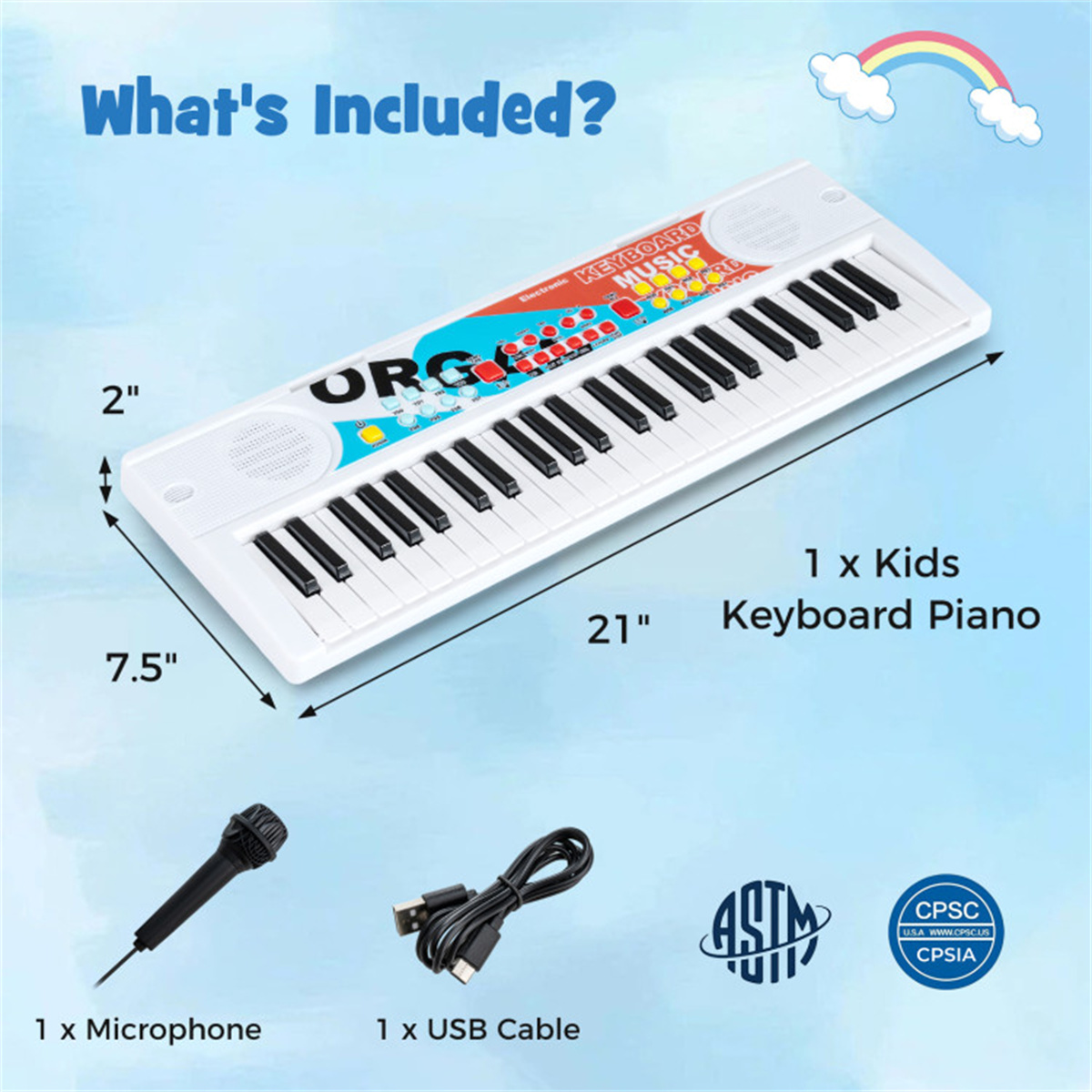 Kids Education Music - คีย์บอร์ดอิเล็กทรอนิกส์สำหรับเด็ก 49 คีย์พร้อมไมโครโฟน 8 โทนเสียงและจังหวะ ของเล่นดนตรีเพื่อการศึกษาสำหรับเด็กอายุ